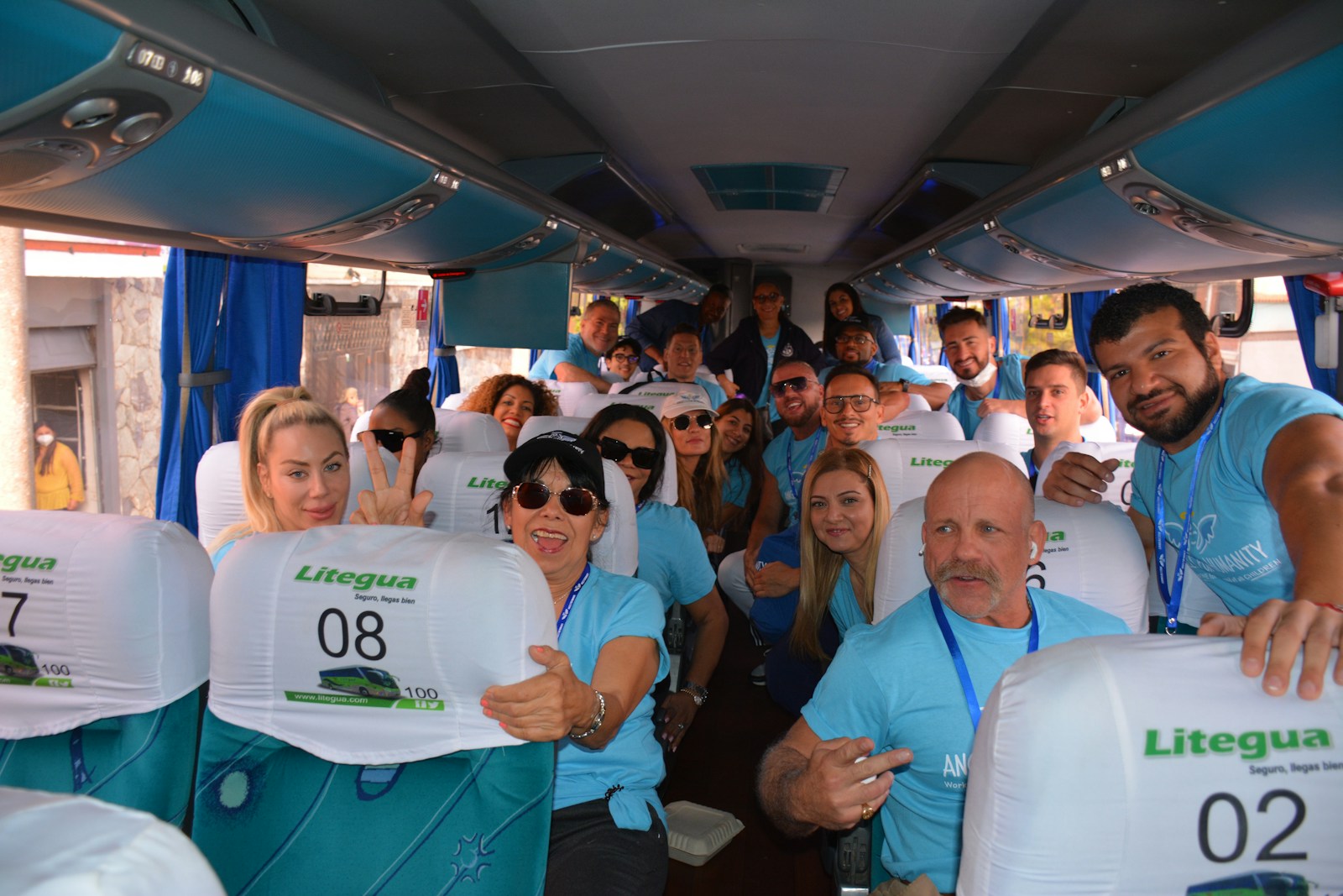 a group of people sitting in a plane